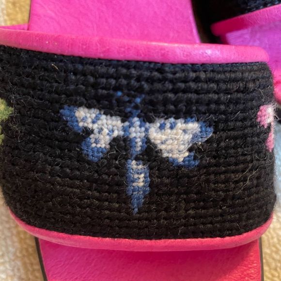Dragonfly Needlepoint Slides, Worn ONCE. - Picture 2 of 7